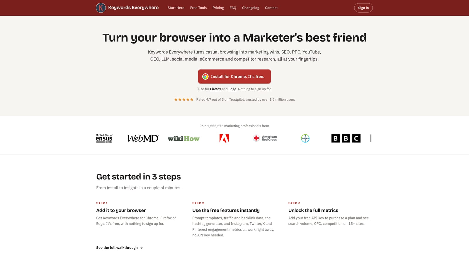 Screenshot of Keywords Everywhere website
