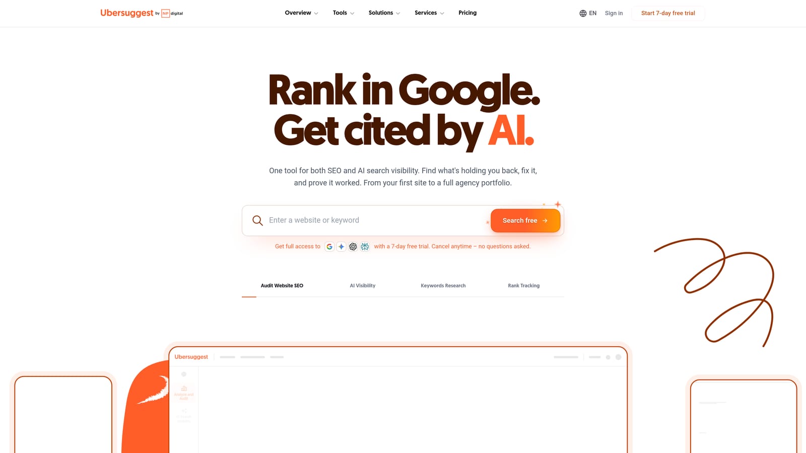 Screenshot of Ubersuggest website