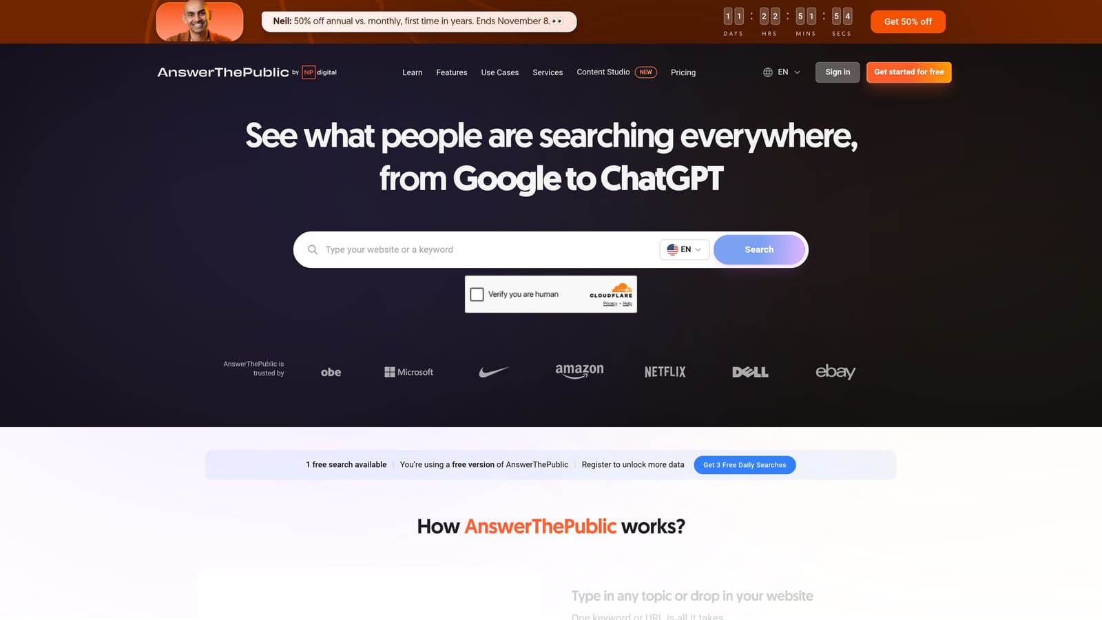 Screenshot of AnswerThePublic website