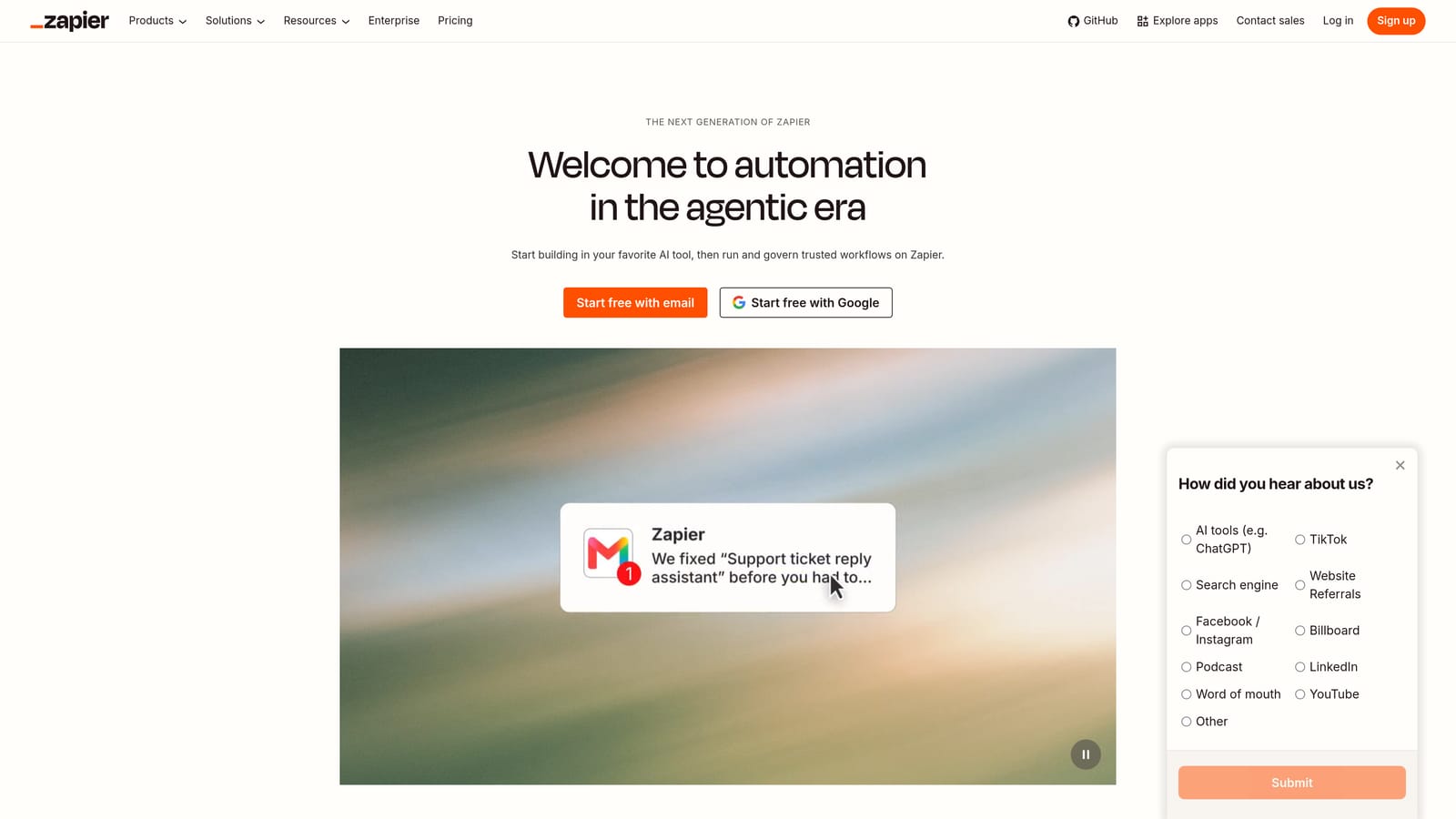 Screenshot of Zapier website