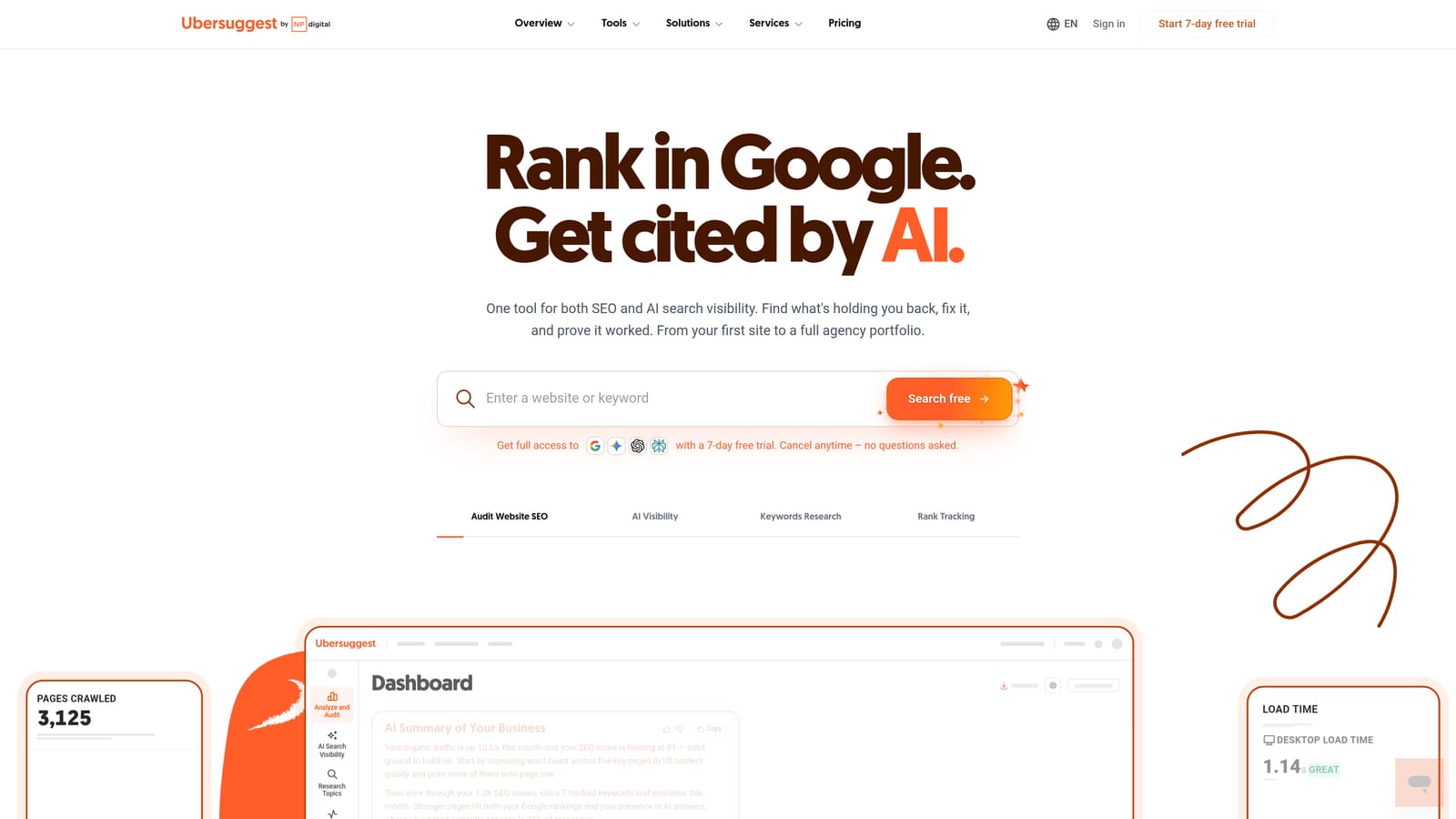 Screenshot of Ubersuggest website