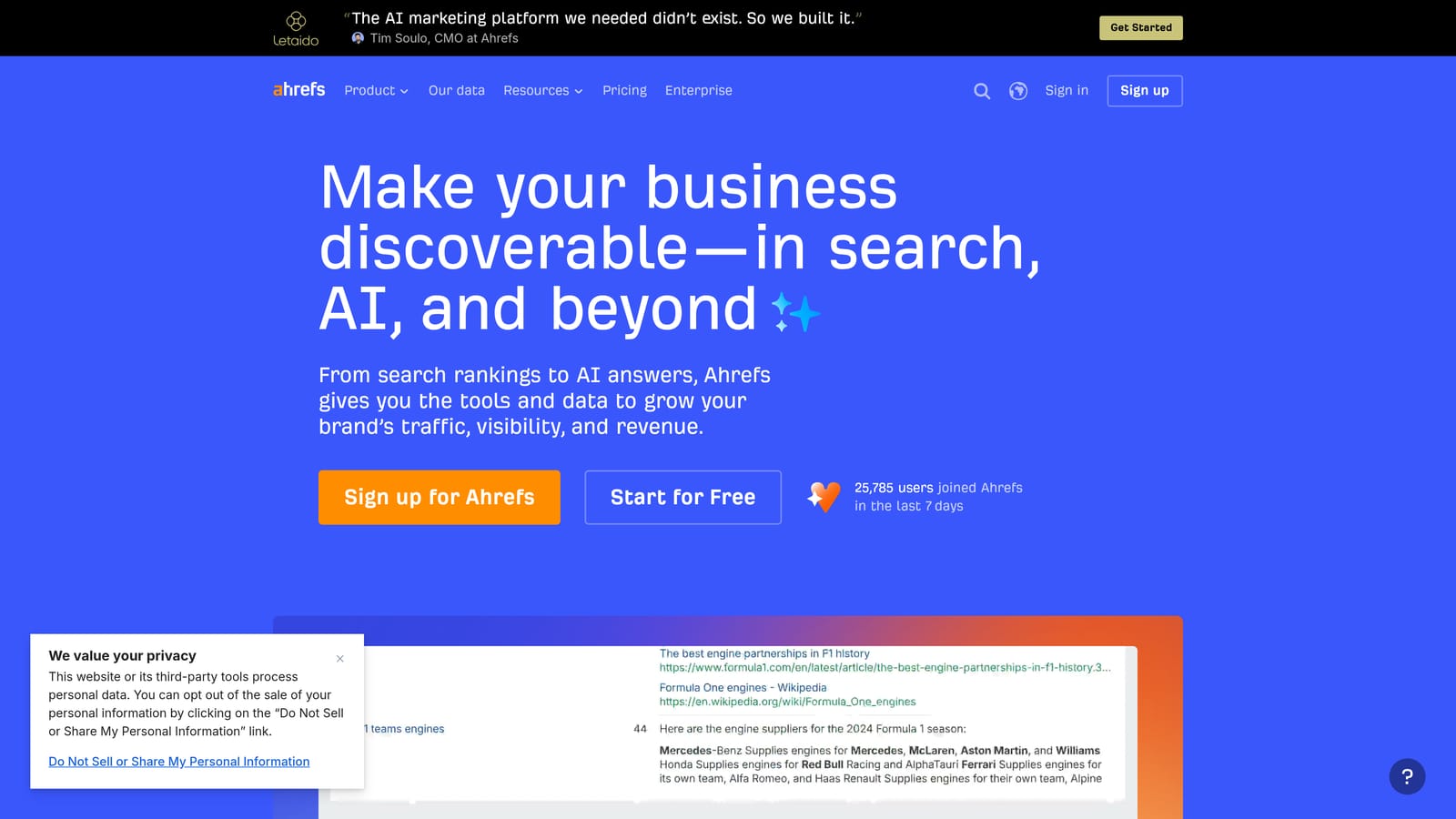 Screenshot of Ahrefs Keywords Explorer website