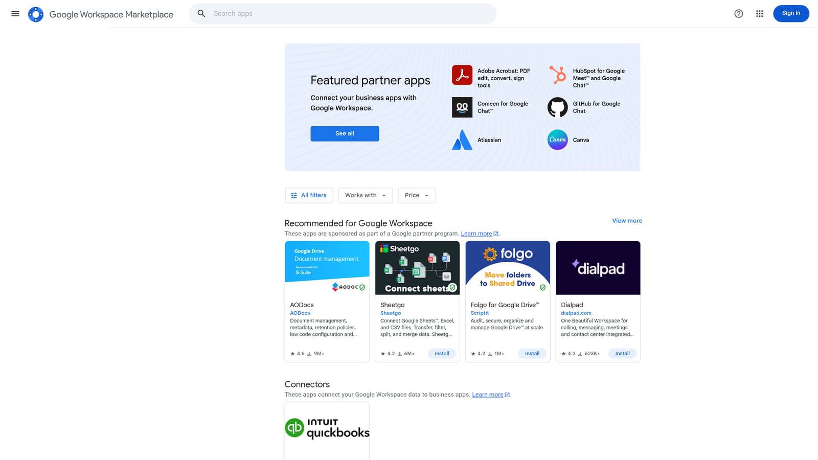 Screenshot of Google Ads add-on for Google Sheets website
