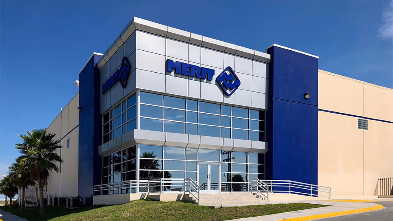 Exterior shot of entrance to Merit Mexico building.