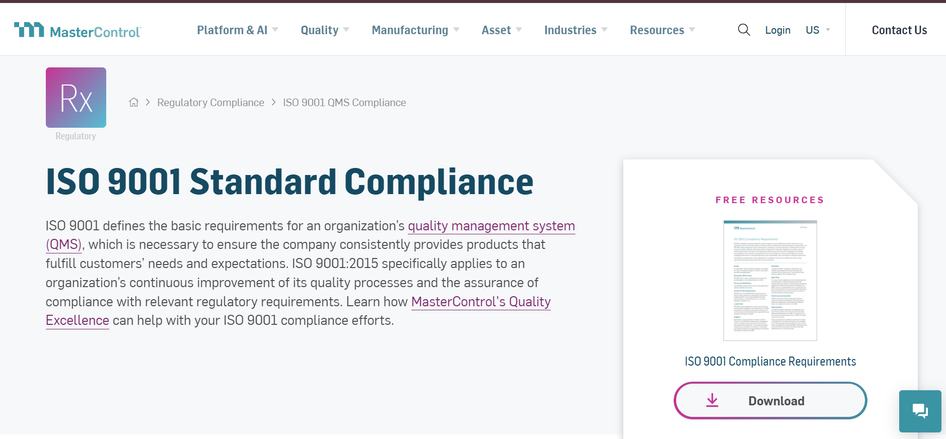 MasterControl is one of the best ISO 9001 compliance software platforms.