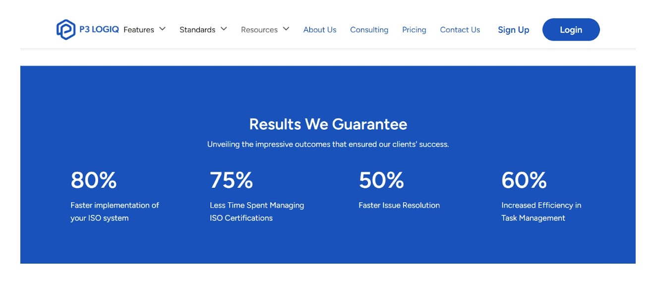 P3 LogiQ platform simplifying ISO 9001 compliance management.