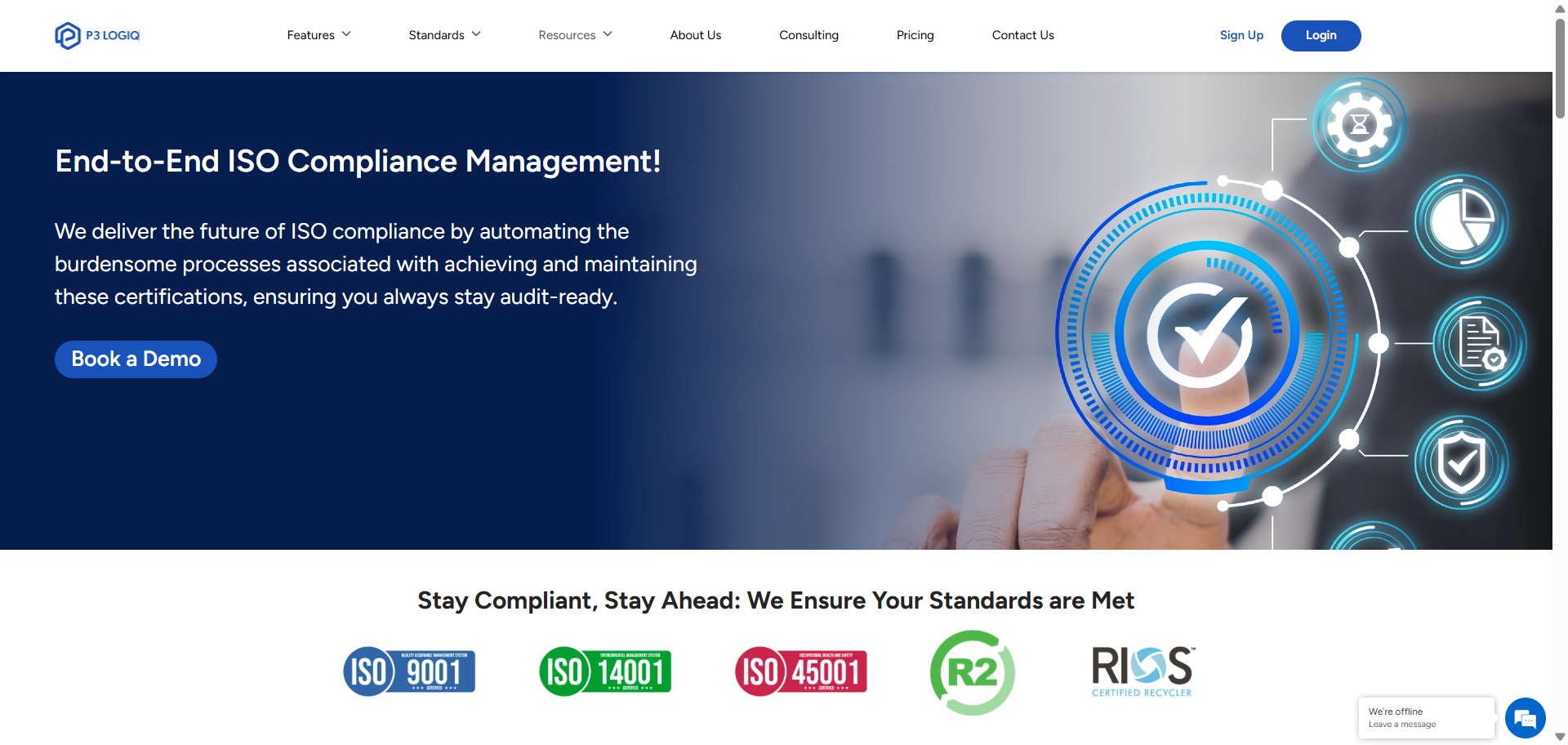 P3 LogiQ software for end-to-end ISO compliance management for ISO 9001, ISO 45001, and other standards