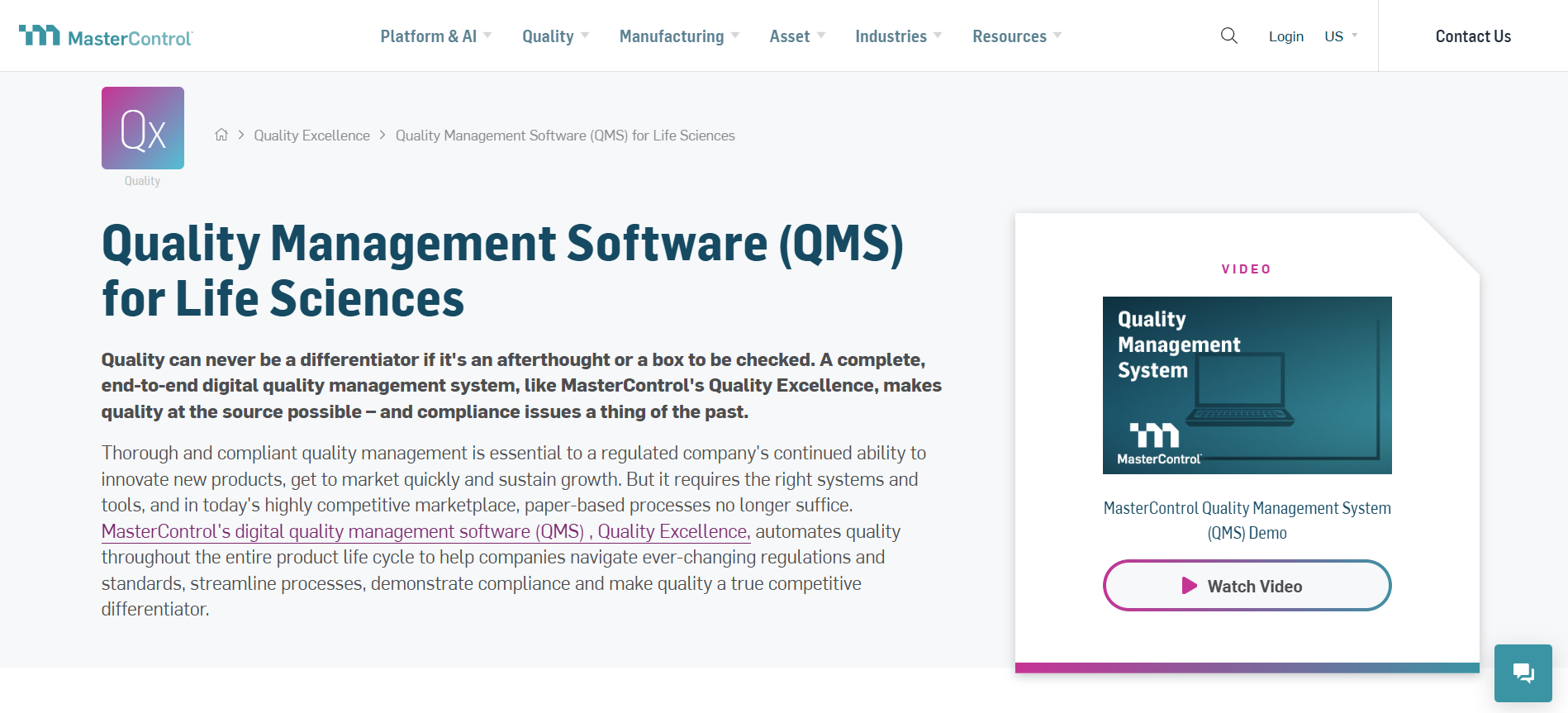 MasterControl quality management software for life sciences companies, a popular Qualio alternative for compliance and eQMS management.