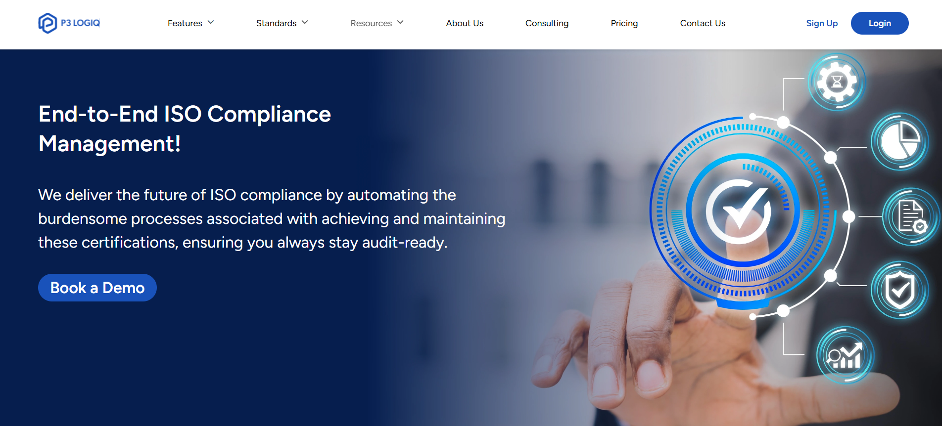 P3 LogiQ compliance software for ISO 9001, ISO 14001, ISO 45001, RIOS, and R2 certification management.