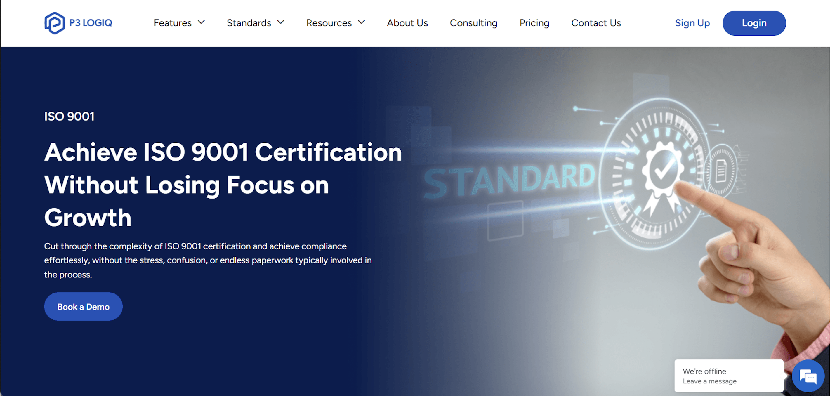 P3 LogiQ ISO 9001 quality management software dashboard for process tracking and compliance.
