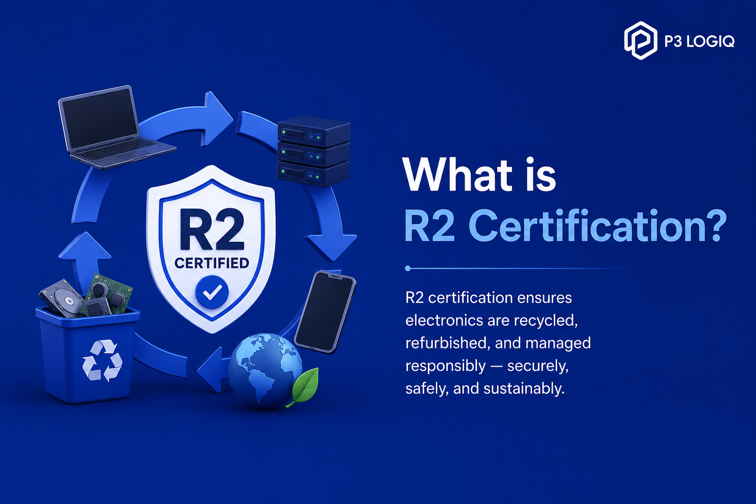R2 certification is a globally recognized standard that helps electronics recycling and refurbishment facilities demonstrate responsible practices for environmental protection, data security, and worker safety.