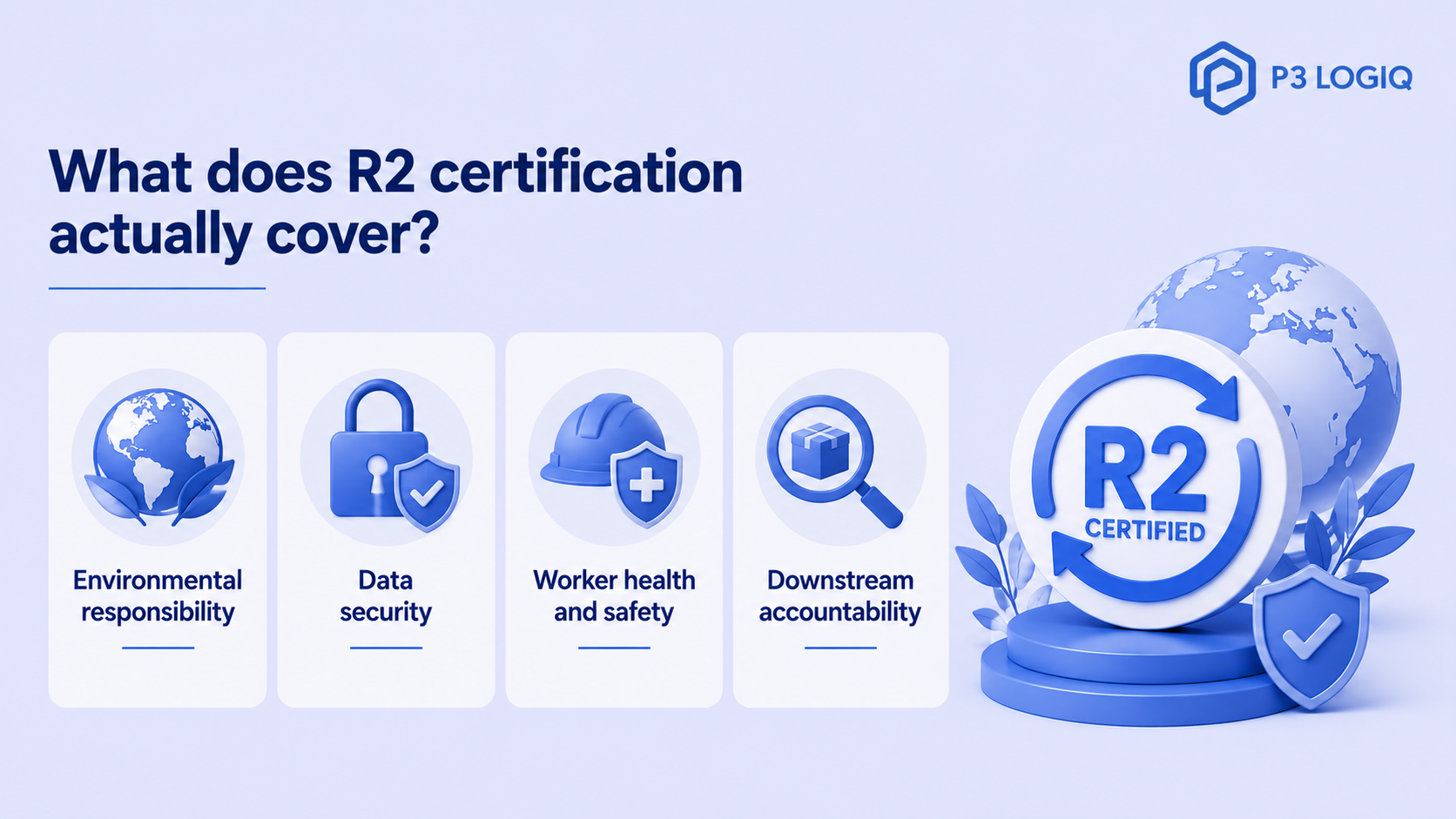R2 certification covers environmental responsibility, data security, worker safety, and downstream accountability.