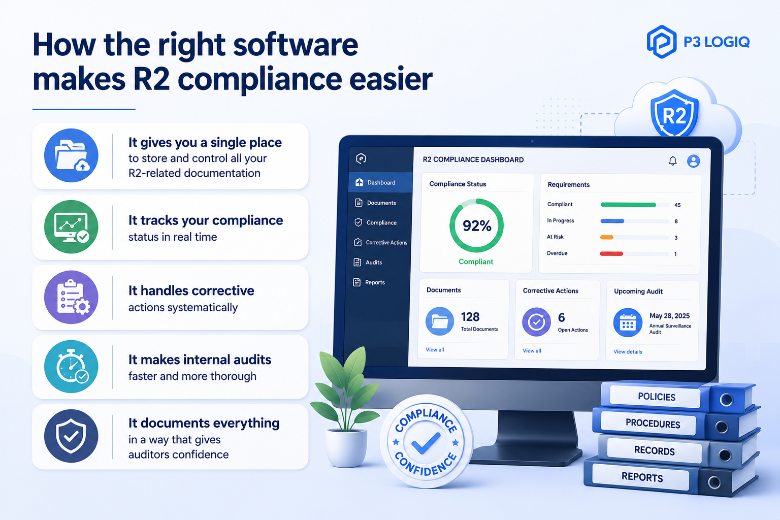 R2 compliance software helps manage documentation, audits, corrective actions, and ongoing certification requirements.