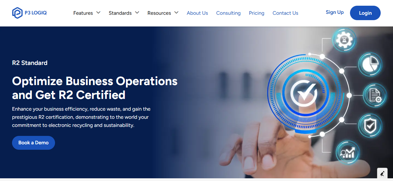 P3 LogiQ software for managing R2 certification and ongoing R2 compliance.