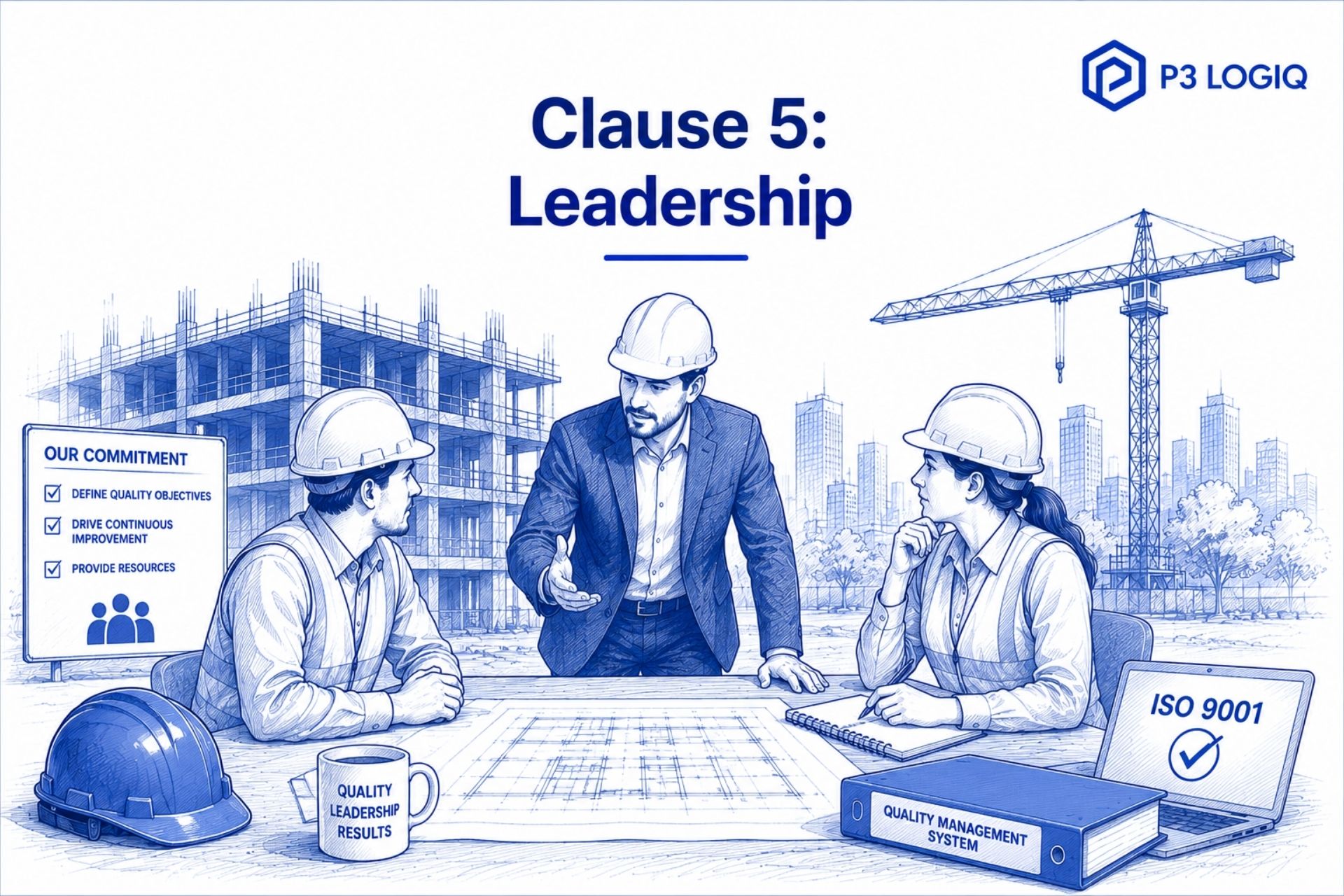 ISO 9001 Clause 5 leadership for construction companies and quality management.