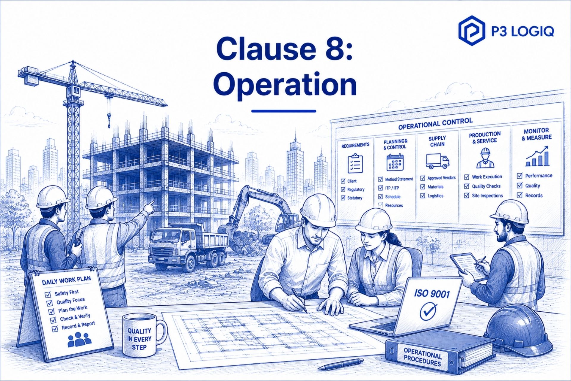ISO 9001 Clause 8 operation for construction quality management.