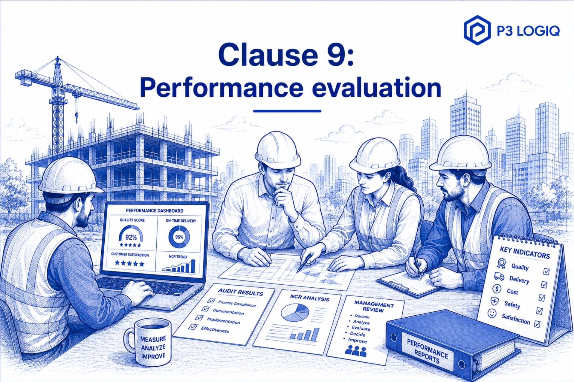 ISO 9001 Clause 9 performance evaluation for construction companies.