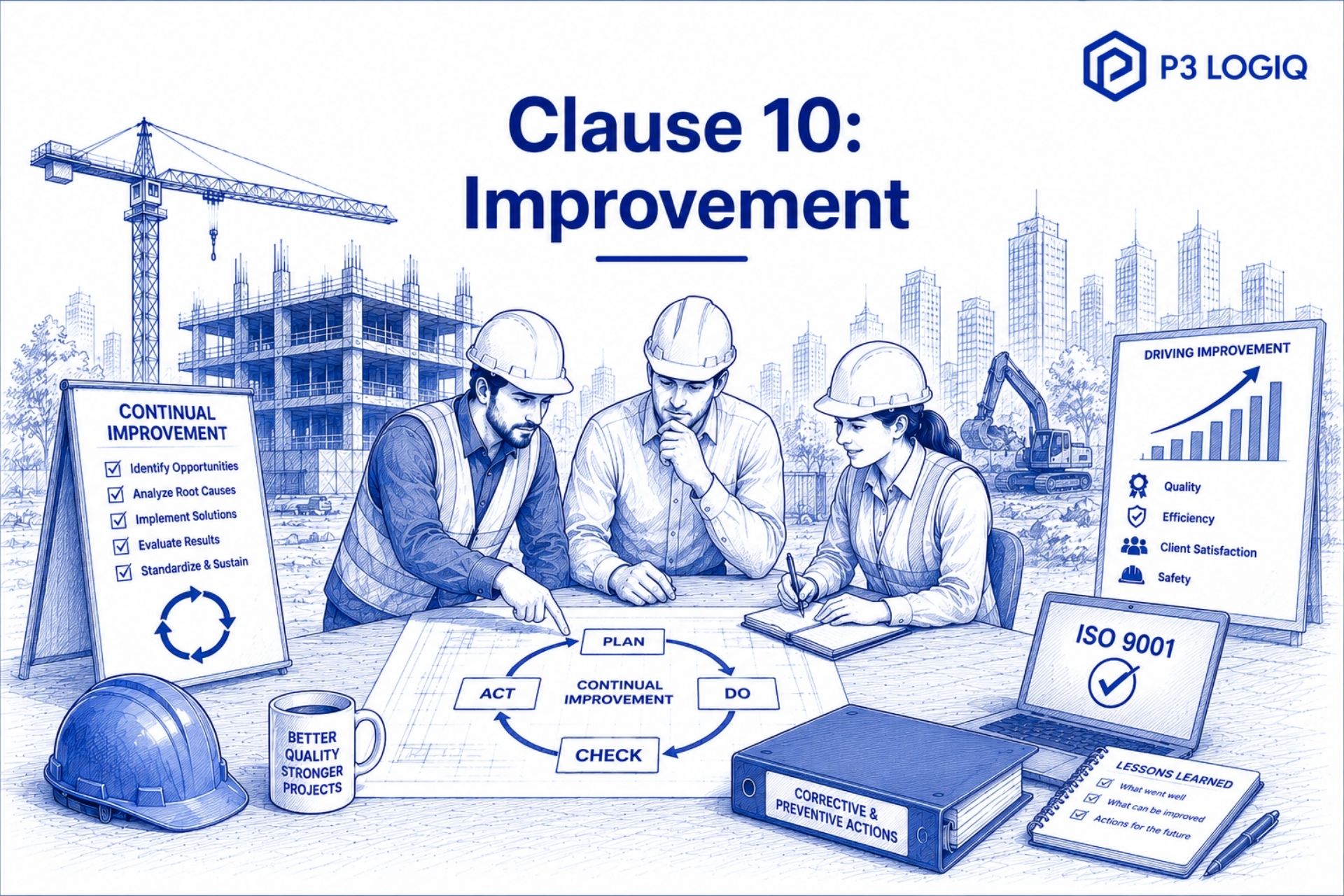 ISO 9001 Clause 10 improvement for construction quality management.