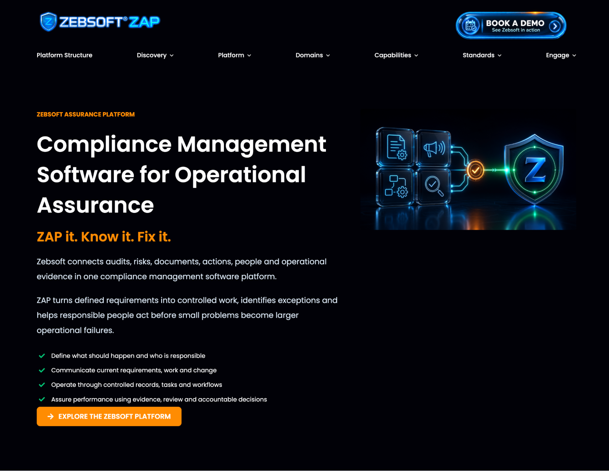 Zebsoft compliance management software for operational assurance.
