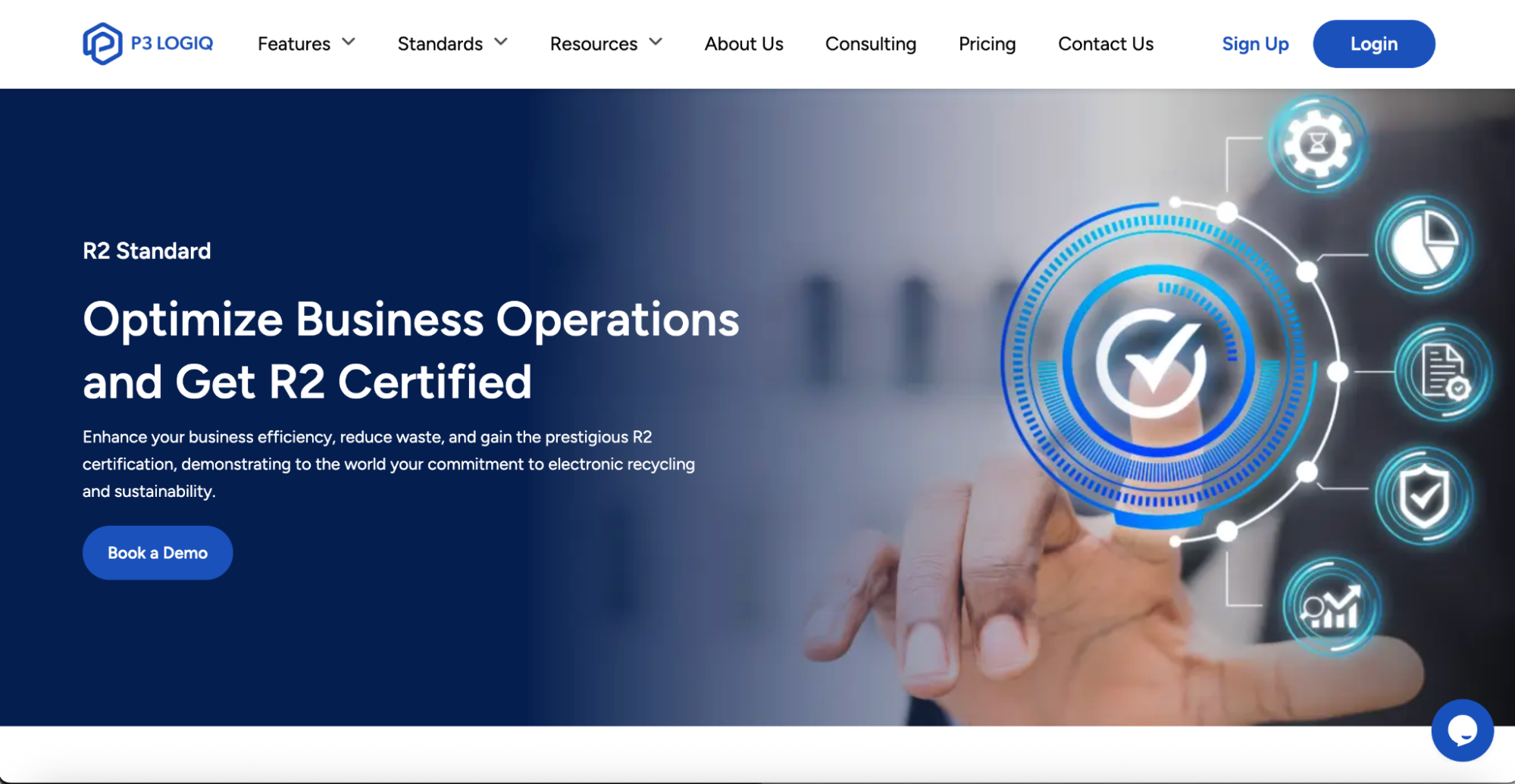P3 LogiQ R2 certification management dashboard for tracking compliance and certification requirements.