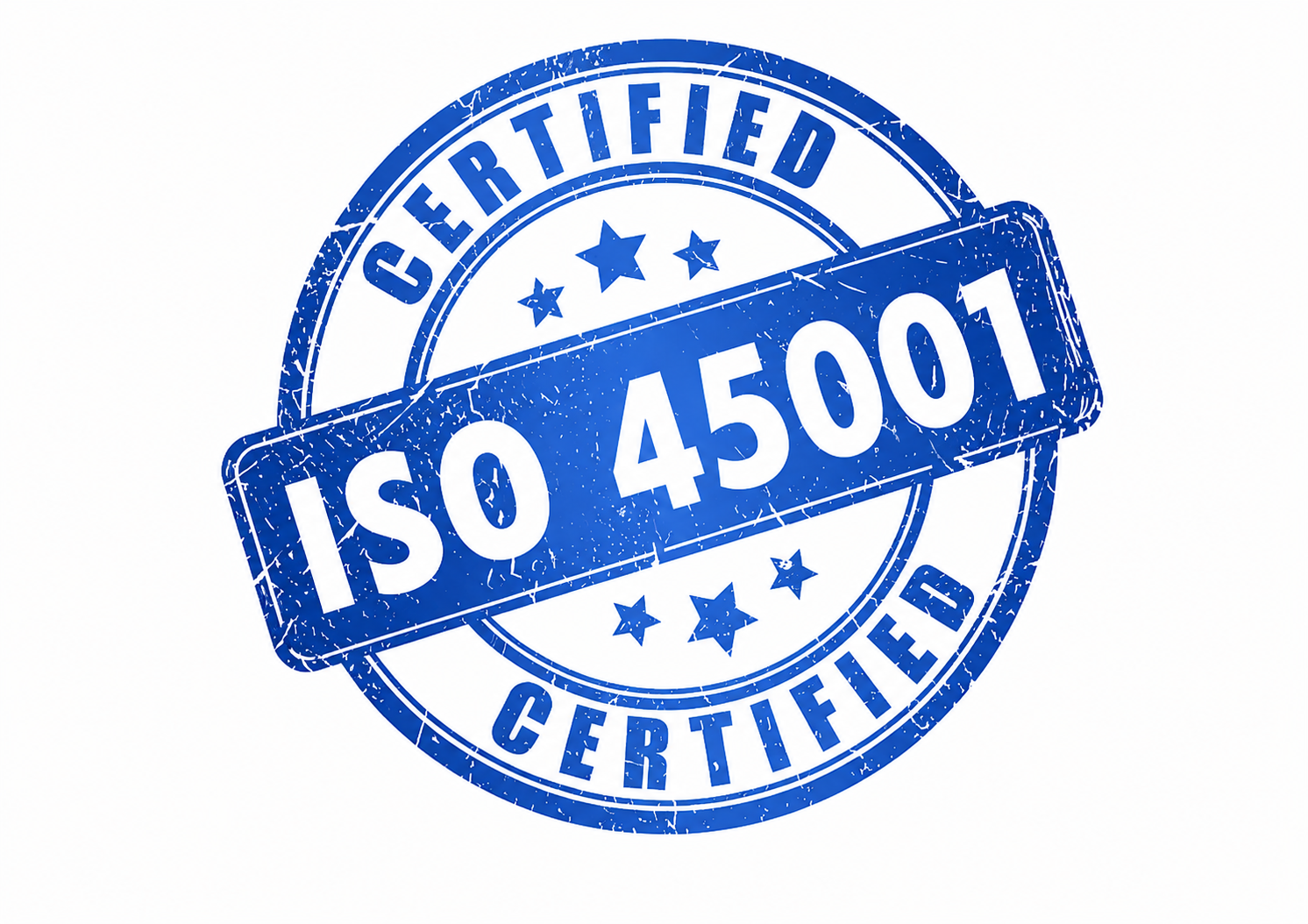 ISO 45001 certified seal representing occupational health and safety management system certification.