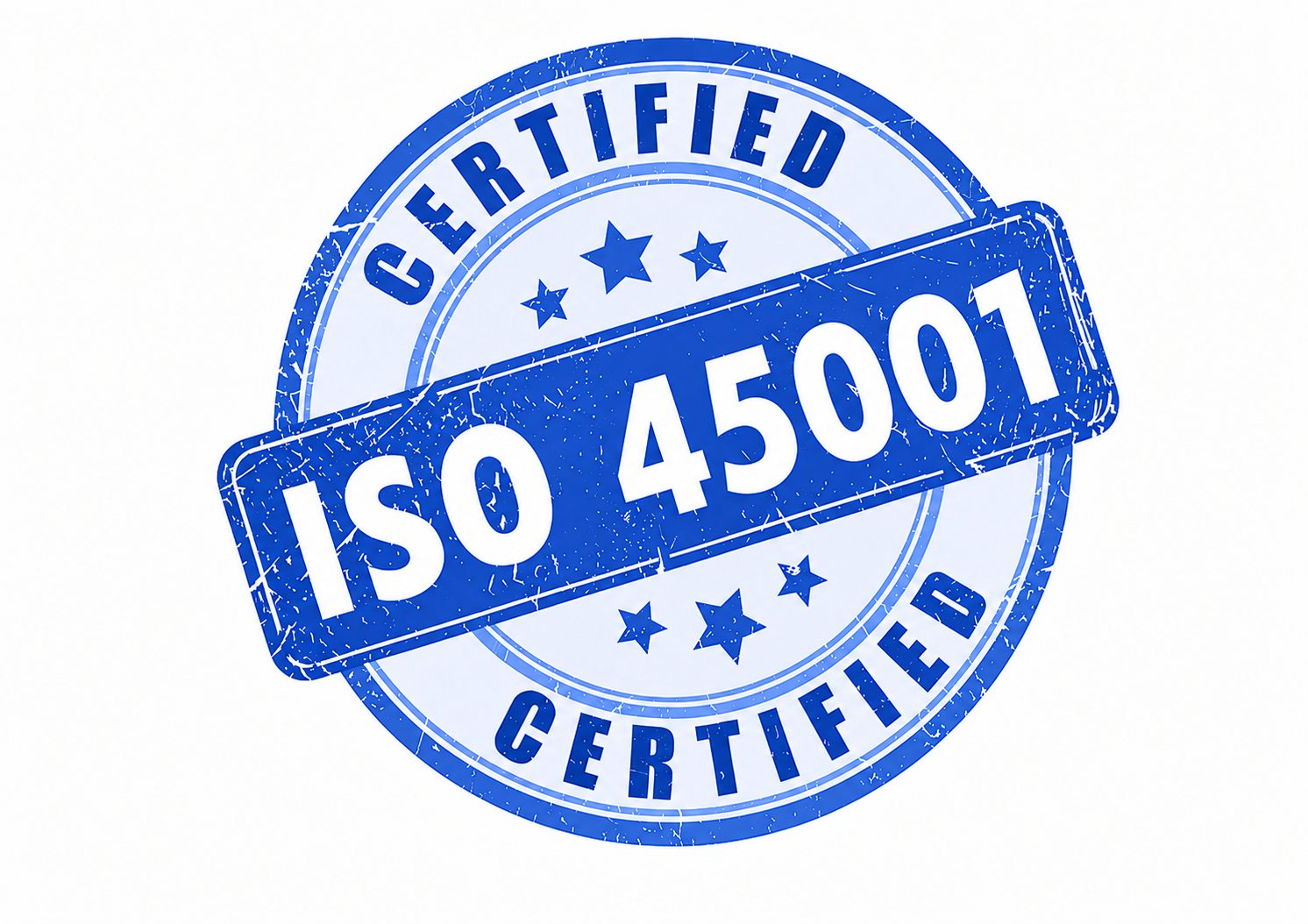ISO 45001 certification seal for manufacturing businesses.