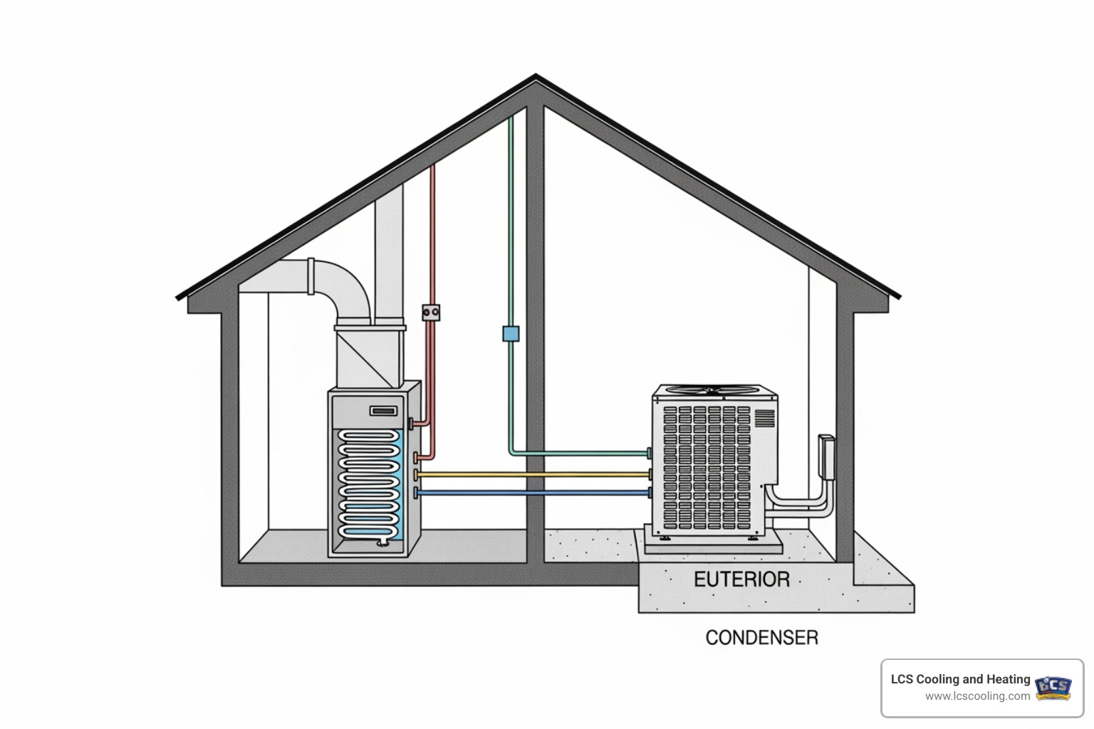 diagram showing the location of the indoor evaporator coil and the outdoor condenser unit - clean furnace coils