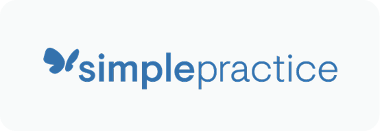 SimplePractice logo with a blue butterfly icon followed by the text 'simplepractice' in blue.