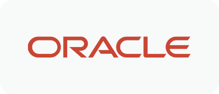 Oracle company logo in red text on a white rounded rectangle background.
