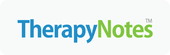 TherapyNotes logo with 'Therapy' in blue and 'Notes' in green on a white background.