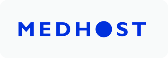 MEDHOST company logo in blue text with a solid blue circle replacing the letter O.