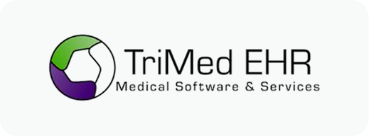 TriMed EHR logo with a green and purple circular icon and the text 'Medical Software & Services'.