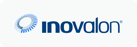 Inovalon company logo with a blue circular graphic made of segmented lines to the left of the text.