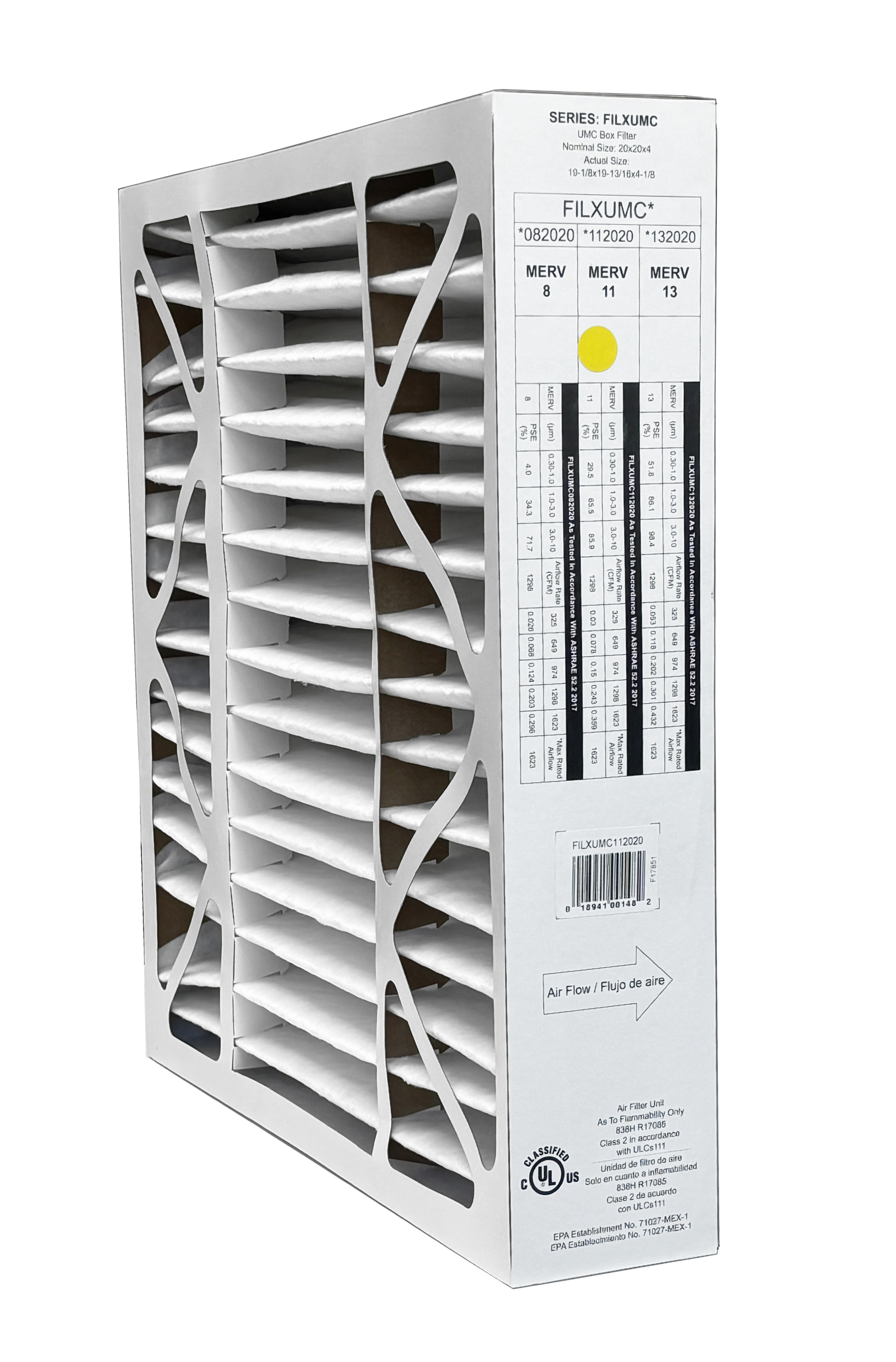 Carrier & Bryant FILXUMC112020 20x20x4 MERV 11 Air Filter