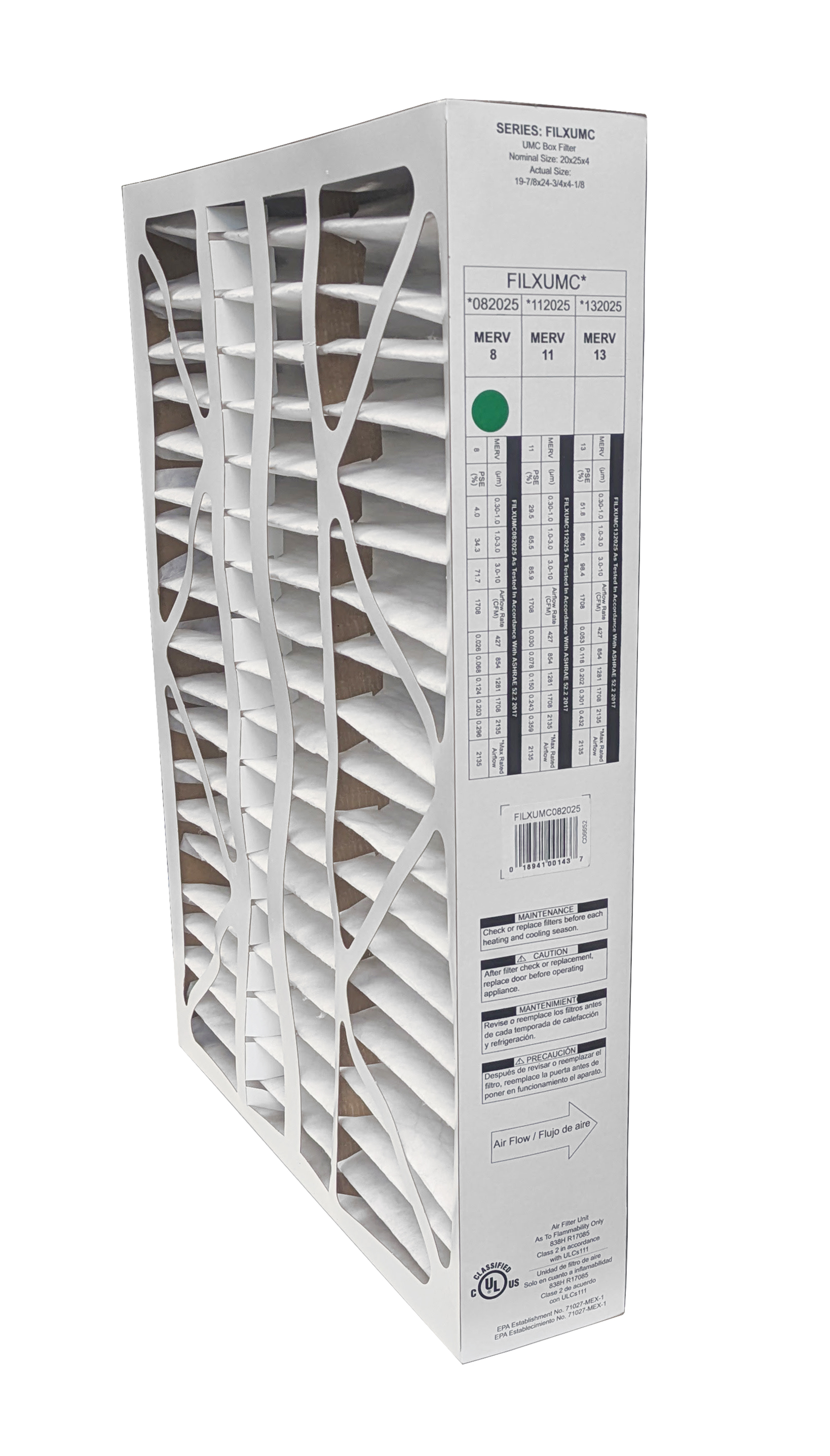 Carrier & Bryant FILXUMC082025 20x25x4 MERV 8 Air Filter