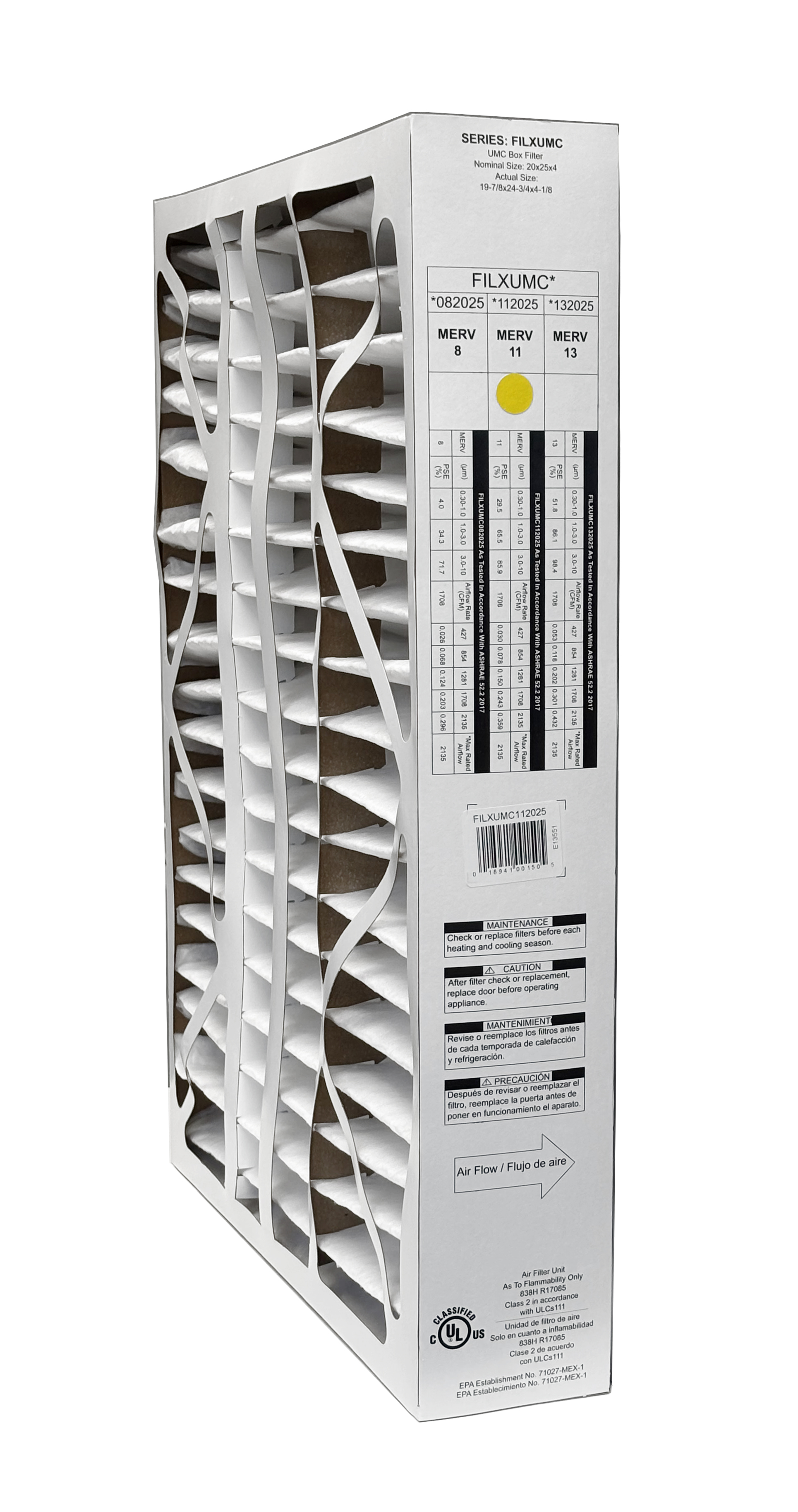 Carrier & Bryant FILXUMC112025 20x25x4 MERV 11 Air Filter