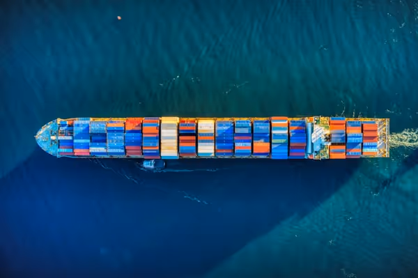 Aerial view of a cargo ship 