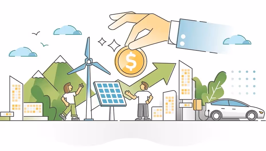 Renewable energy infrastructure project supported by ESG funds focused on sustainable development