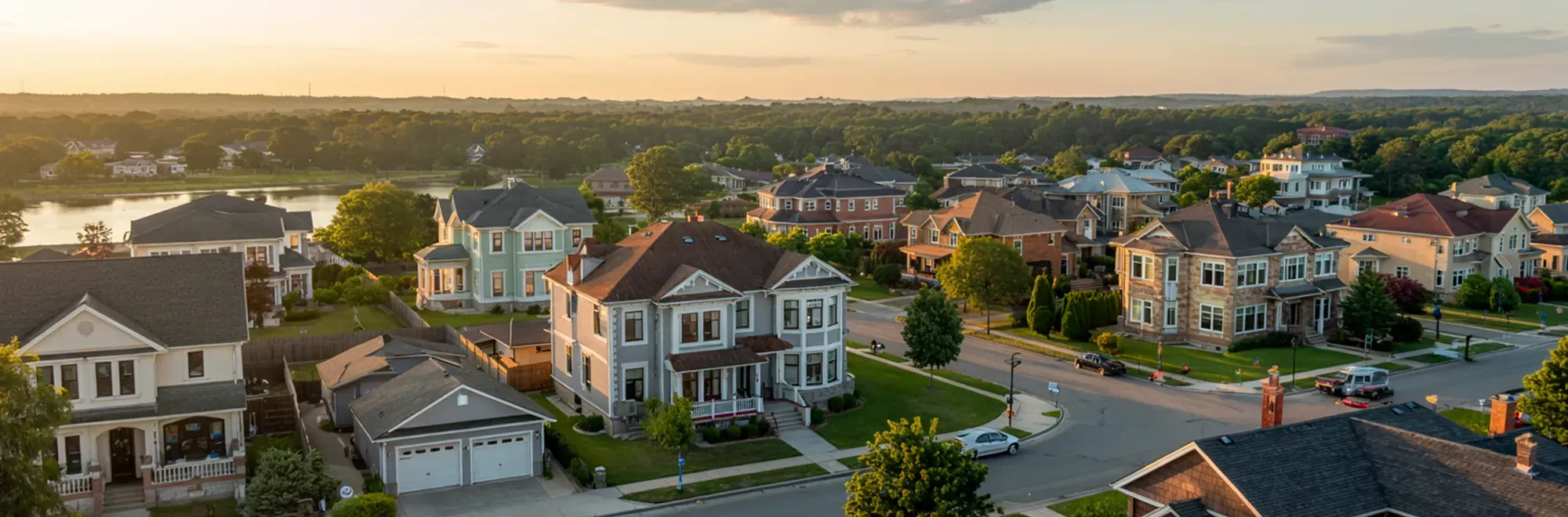 Aerial view of a suburban housing development