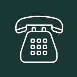 White icon of a vintage rotary telephone on dark teal background.