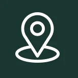 White location pin icon on dark green background.