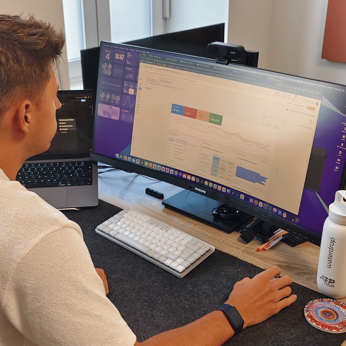 Diees Bild zeigt Lukas, wie er im Google Ads Dashboard Kampagnen optimiert