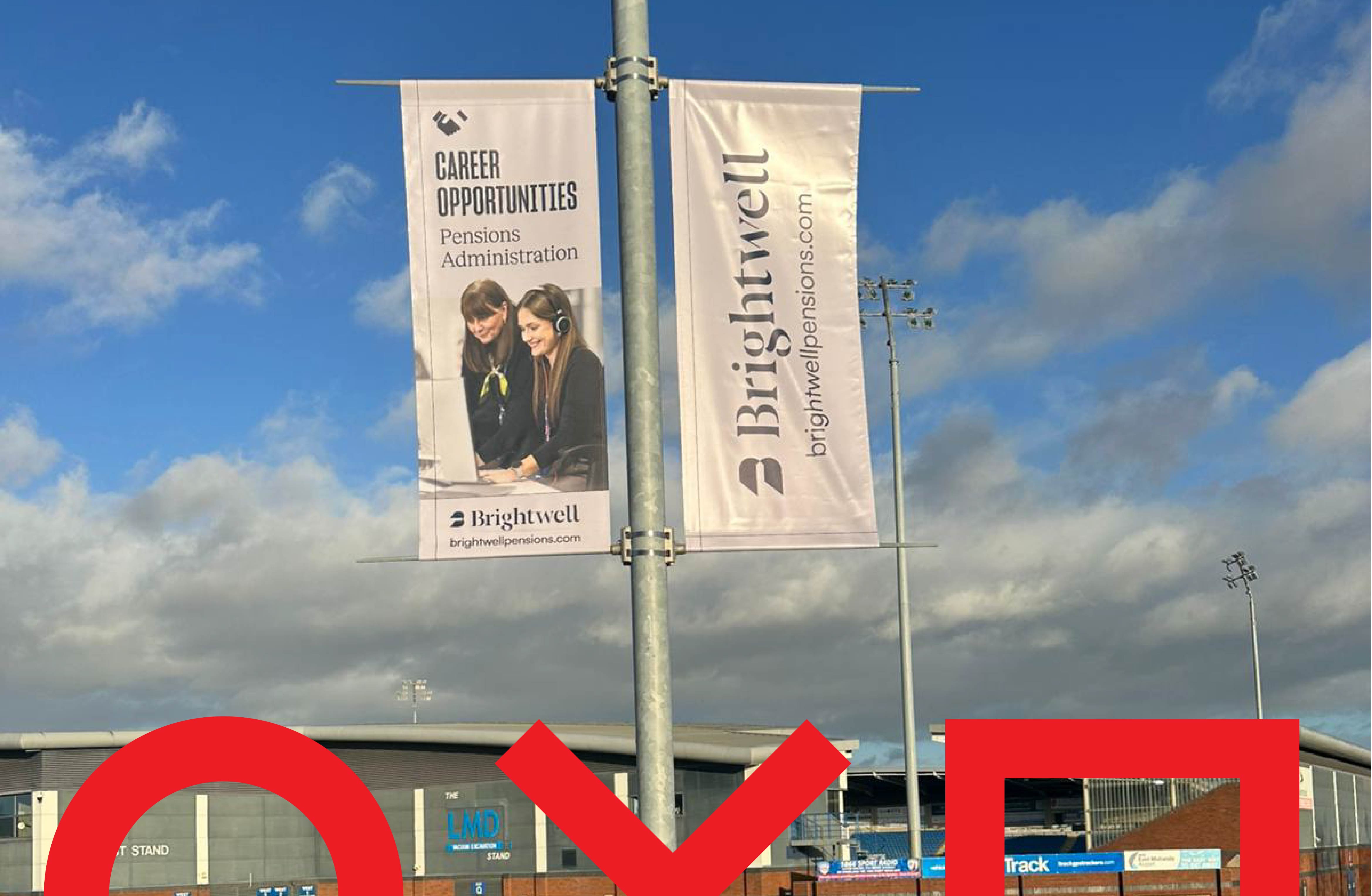 Large format printed lamp post banners in Chesterfield town centre