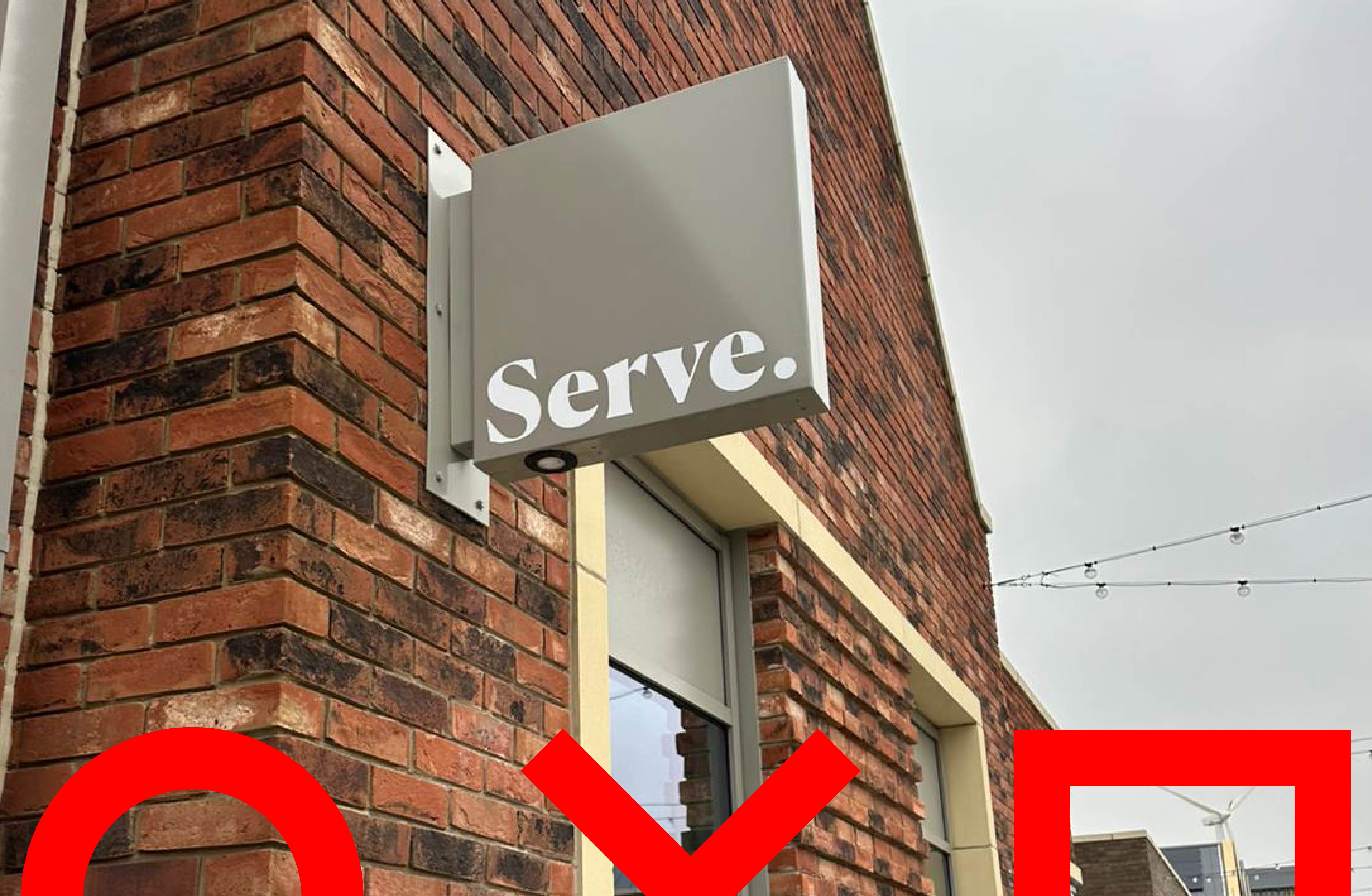 Protruding sign installed outside Serve Coffee in Waverley Rotherham
