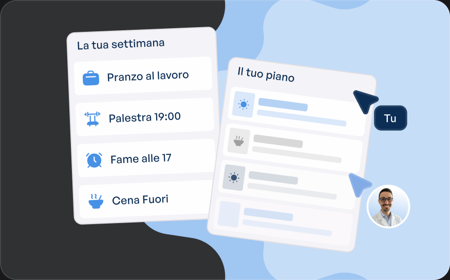 La settimana tipo del paziente accanto al piano alimentare costruito su misura