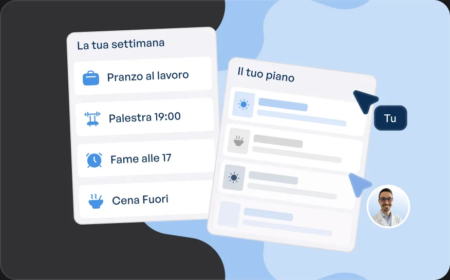 La settimana tipo del paziente accanto al piano alimentare costruito su misura