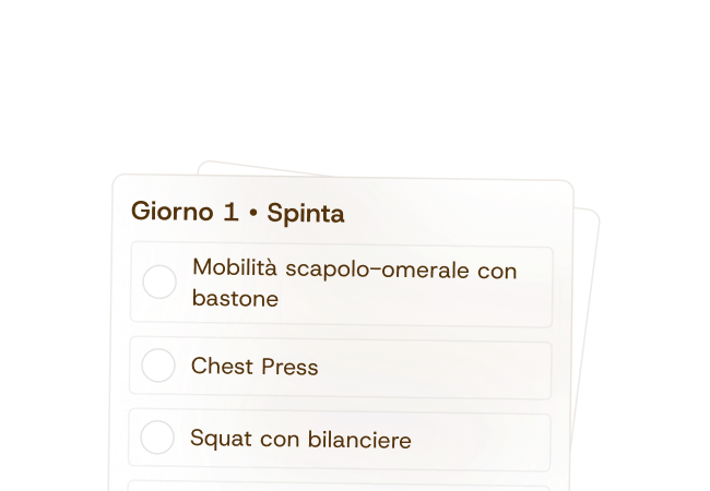 Scheda di allenamento Theia: giorno 1, sessione di spinta con i singoli esercizi