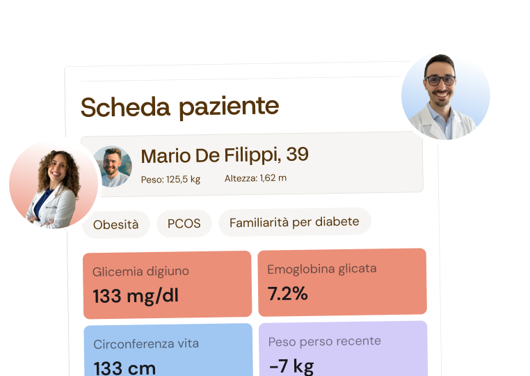 Scheda paziente Theia con peso, circonferenza vita ed esami del sangue