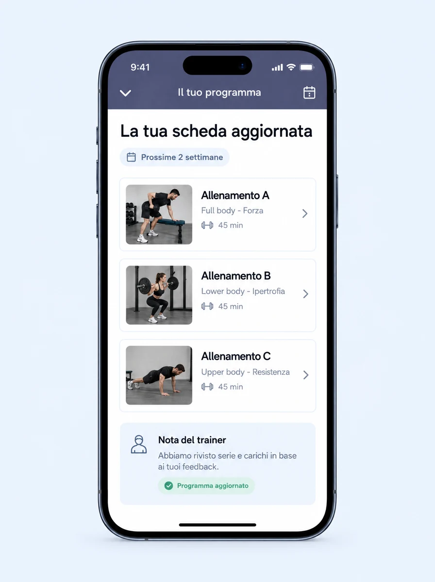 Anteprima illustrativa: scheda rivista dal trainer per le due settimane successive.