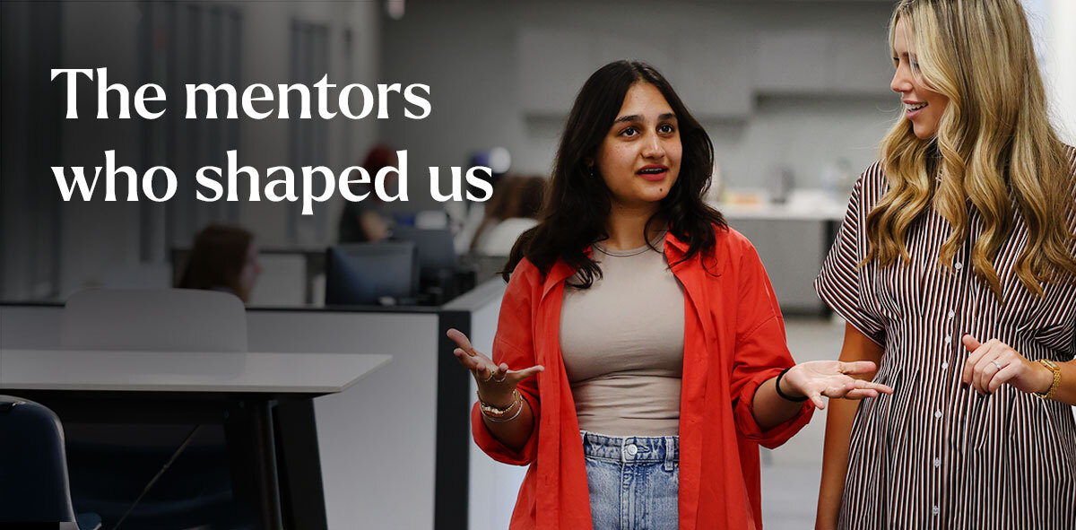 In white, text says The mentors who shaped us.